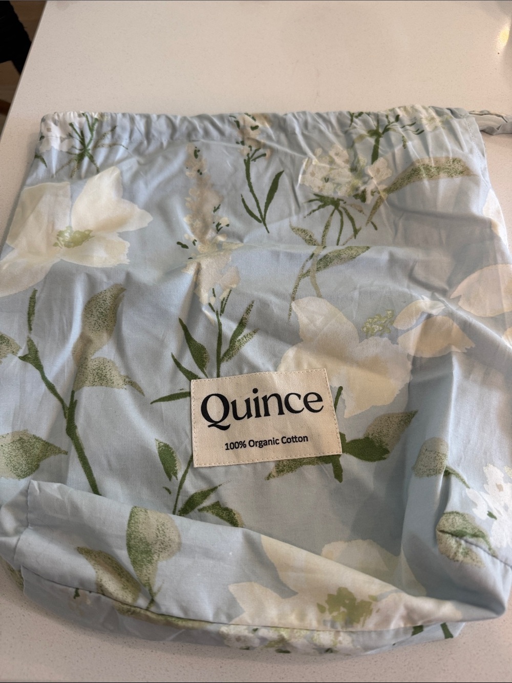 Quince Light Blue Floral Drawstring Pouch